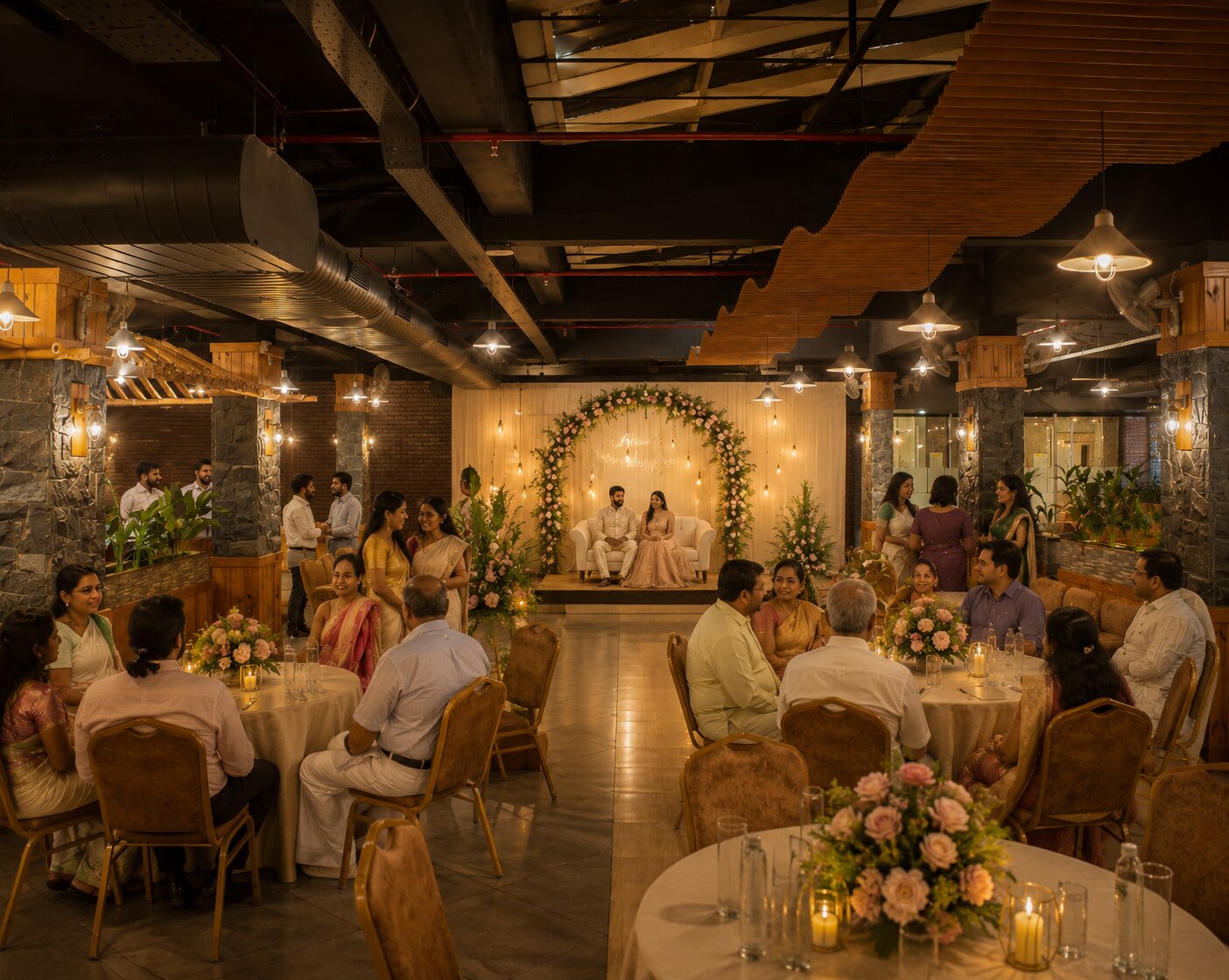 Engagement function setup at Courtyard Banquet Hall in Kottayam